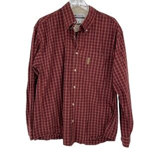Columbia Button Down Shirt Burgundy Red Plaid Cotton Men's Size L